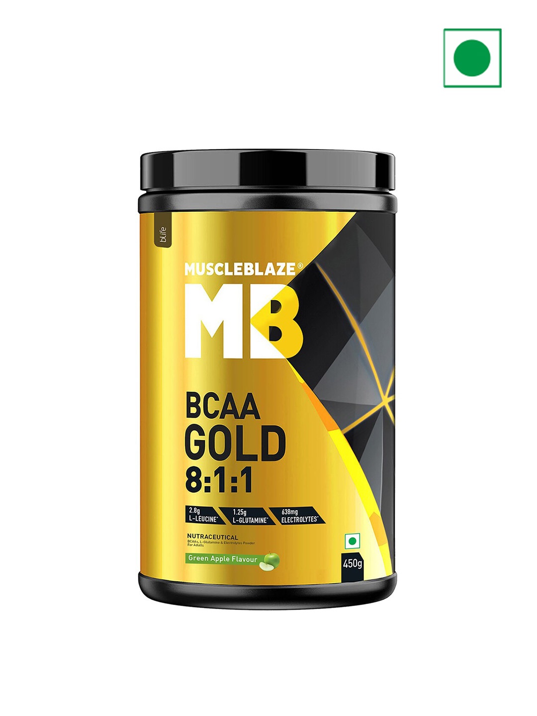 

MuscleBlaze BCAA Gold Green Apple Flavour-450 gms, Black