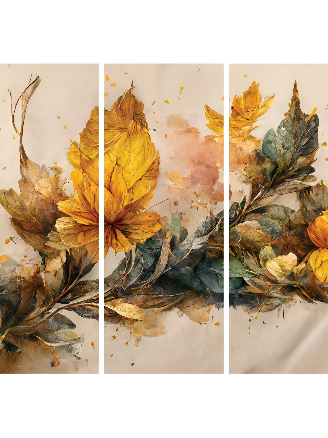 

RANDOM Beige & Yellow 3 Piece Canvas Floral and Botanical Painting Wall Art
