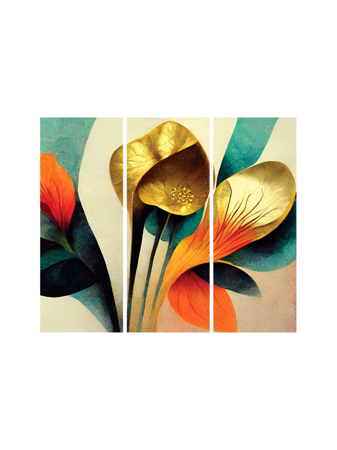 

RANDOM Beige & Red 3 Pieces Canvas Floral and Botanical Painting Wall Art