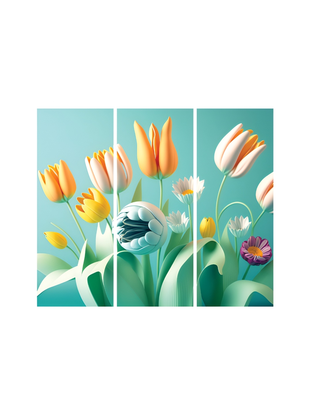 

RANDOM Blue & Yellow 3 Pieces Canvas Floral and Botanical Painting Wall Art