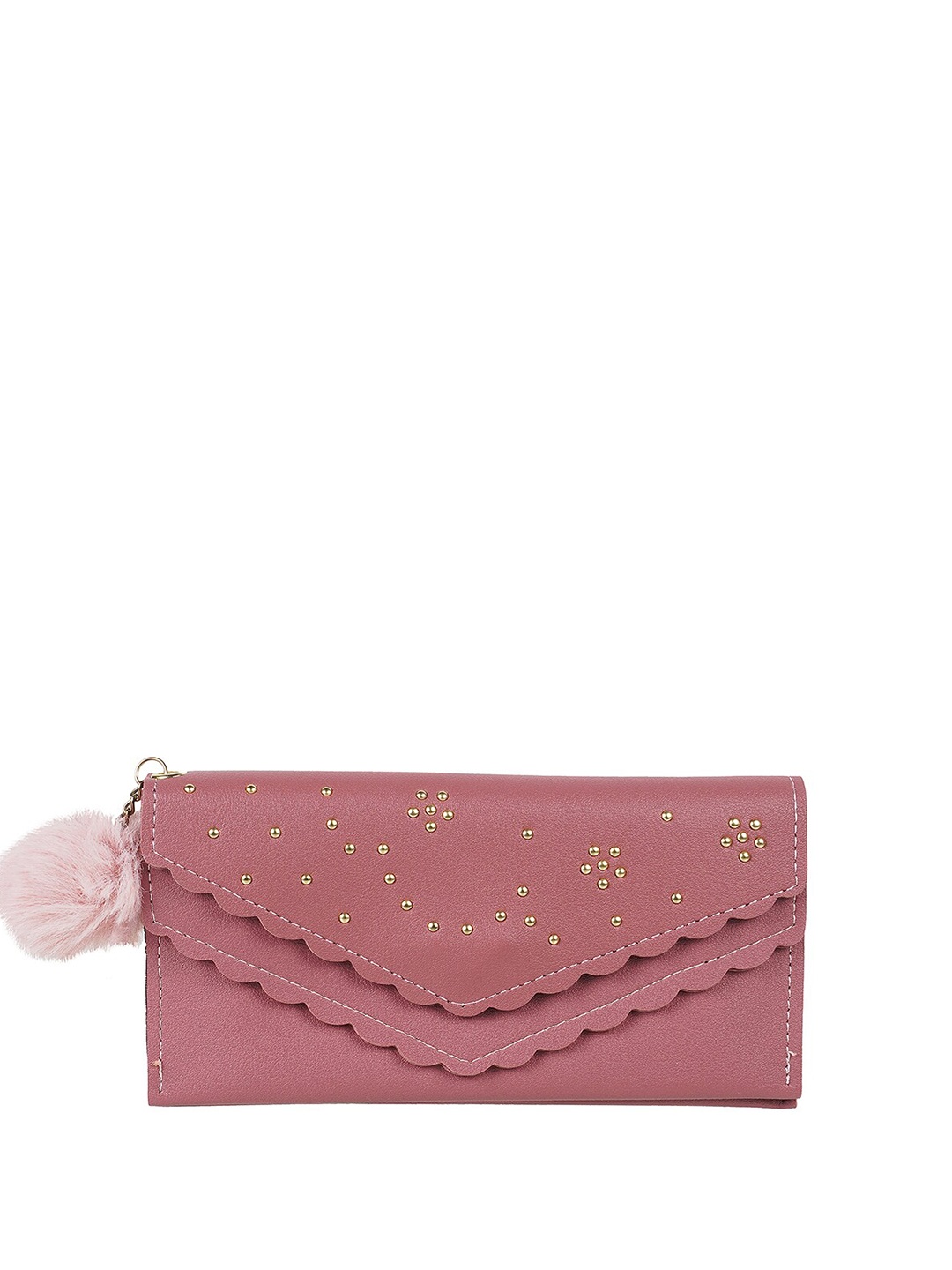 

WALKWAY by Metro Women Textured Envelope Wallet With Pom Pom, Peach