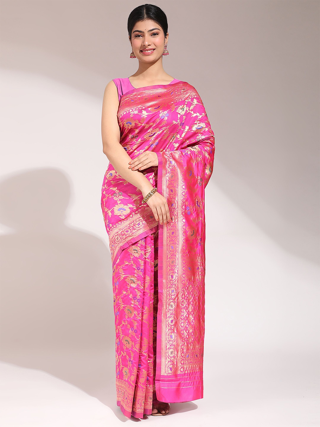 

Phenav Ethnic Motifs Woven Design Zari Banarasi Saree, Pink