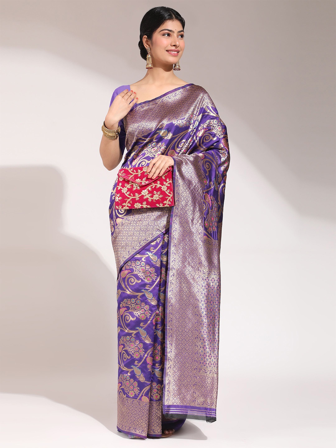 

Phenav Ethnic Motifs Woven Design Zari Pure Silk Banarasi Saree, Lavender