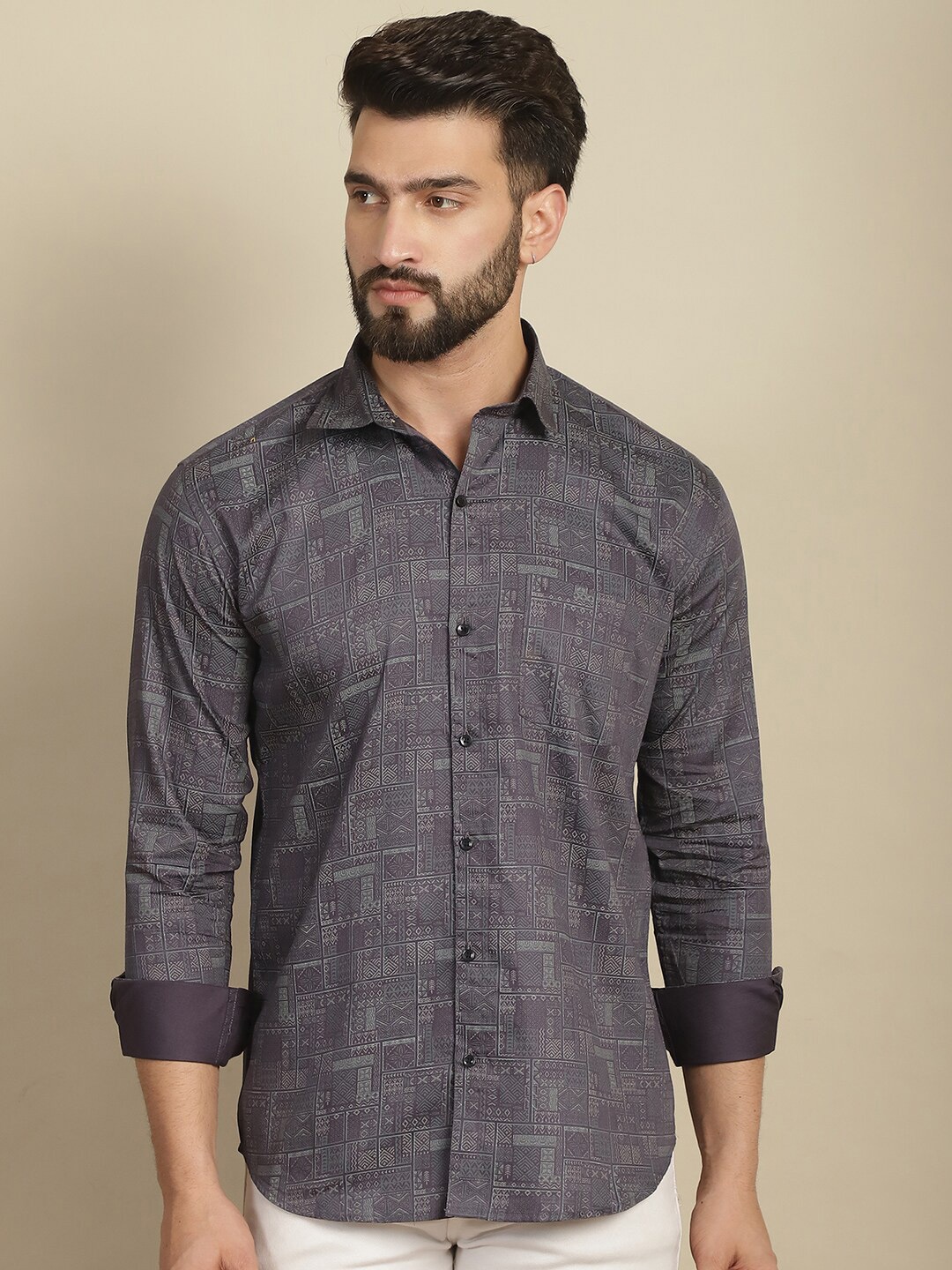 

Armaan Ethnic Comfort Spread Collar Opaque Satin Casual Shirt, Grey