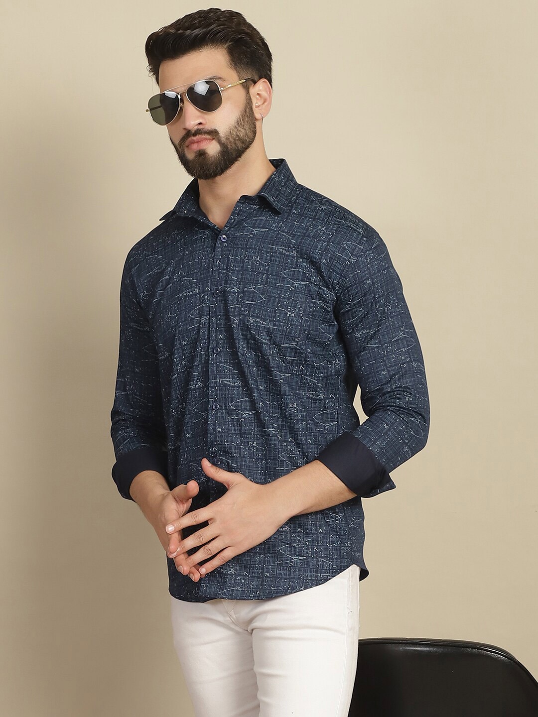 

Armaan Ethnic Spread Collar Comfort Opaque Printed Satin Casual Shirt, Blue
