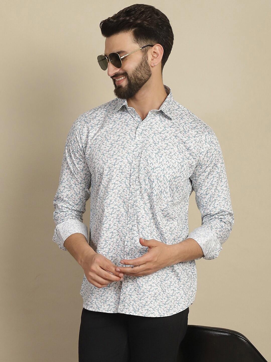 

Armaan Ethnic Comfort Floral Opaque Printed Satin Casual Shirt, White