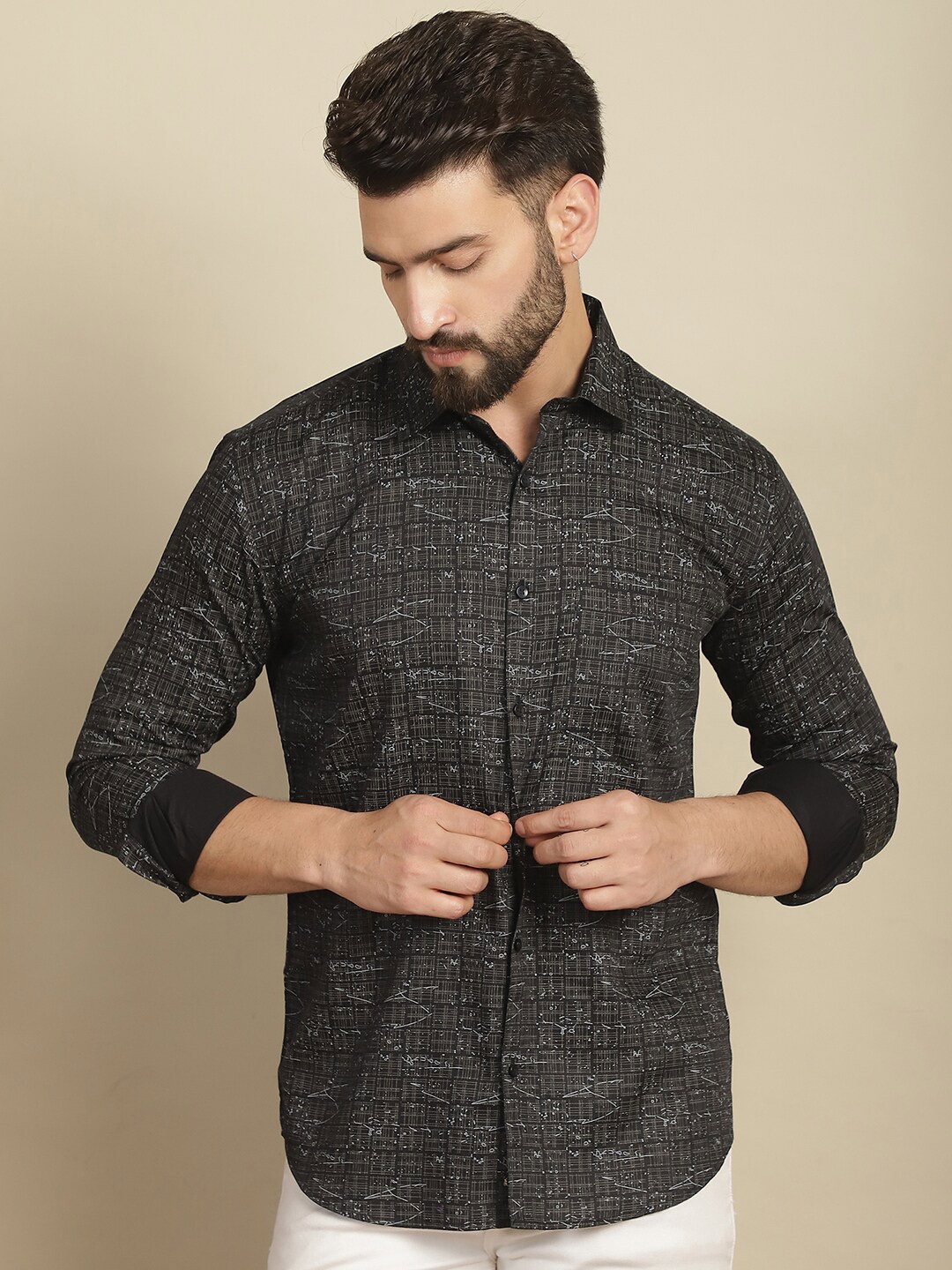 

Armaan Ethnic Comfort Opaque Printed Satin Casual Shirt, Black