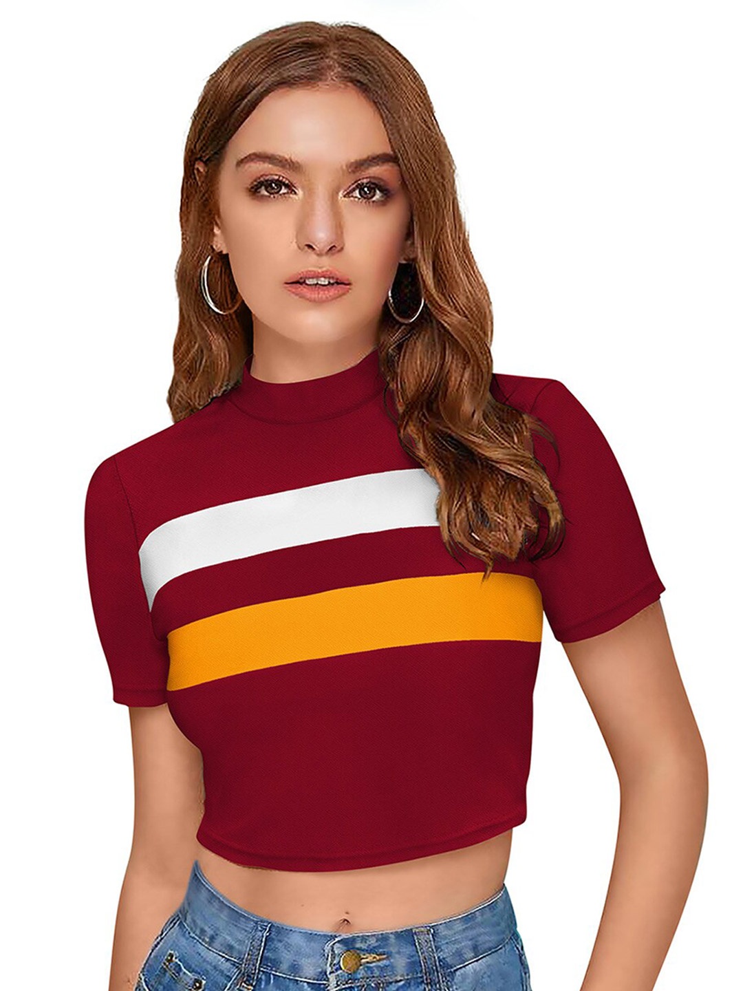 

ODETTE Striped Crepe Crop Top, Maroon