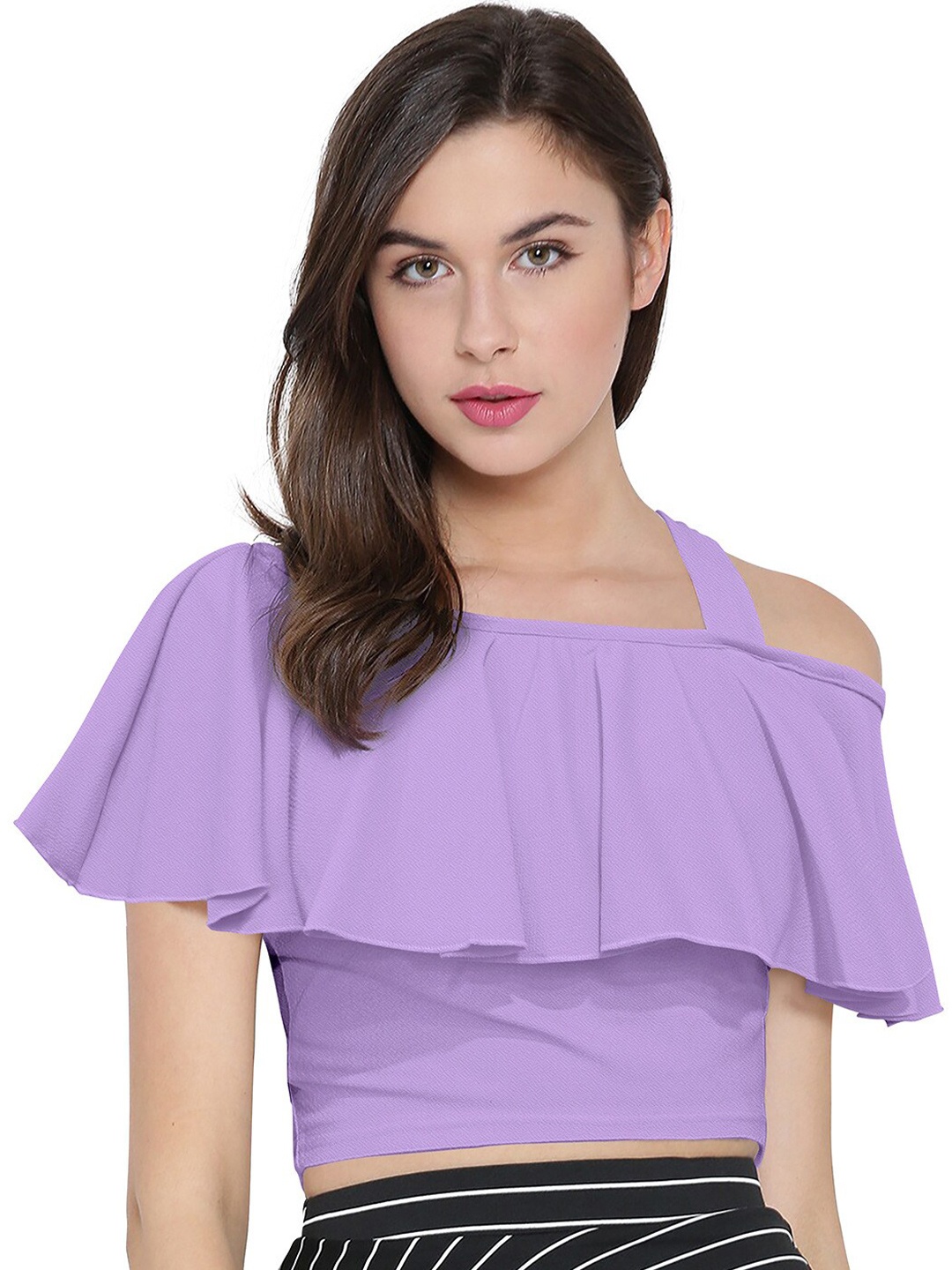 

ODETTE Cape Sleeve Crop Top, Purple