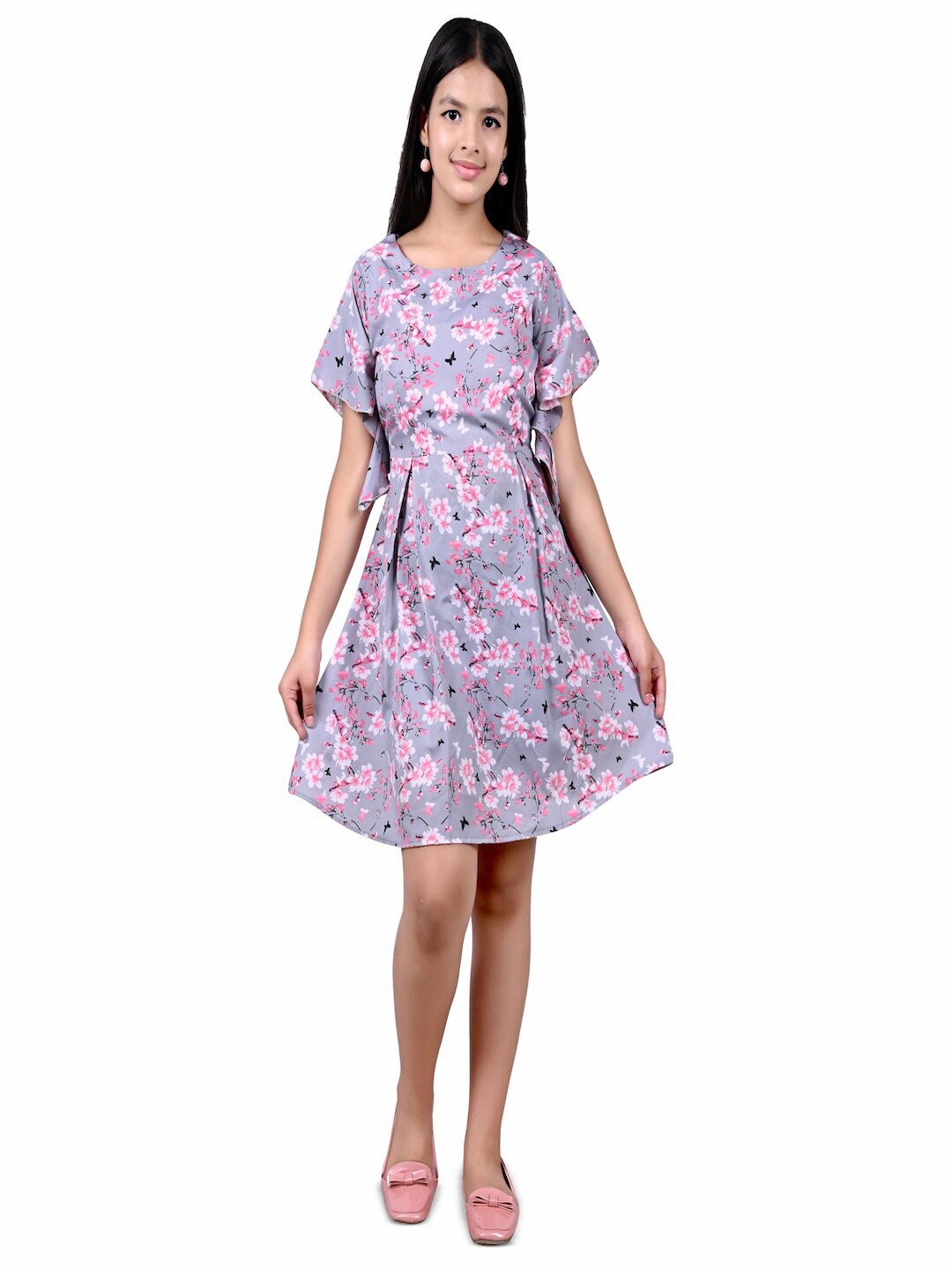

BAESD Girls Floral Printed Cotton Fit & Flare Dress, Pink