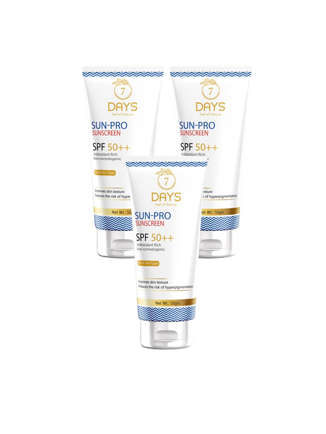 

7 DAYS Feel Of Nature Set Of 3 Multi Vitamin Sunscreen SPF 50 PA++++ - 50g Each, White