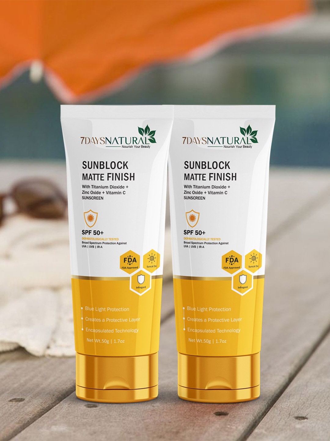 

7 DAYS Feel Of Nature Set Of 2 Sun Pro Multi Vitamin Sunscreen SPF 50 PA++++ - 50g Each, White