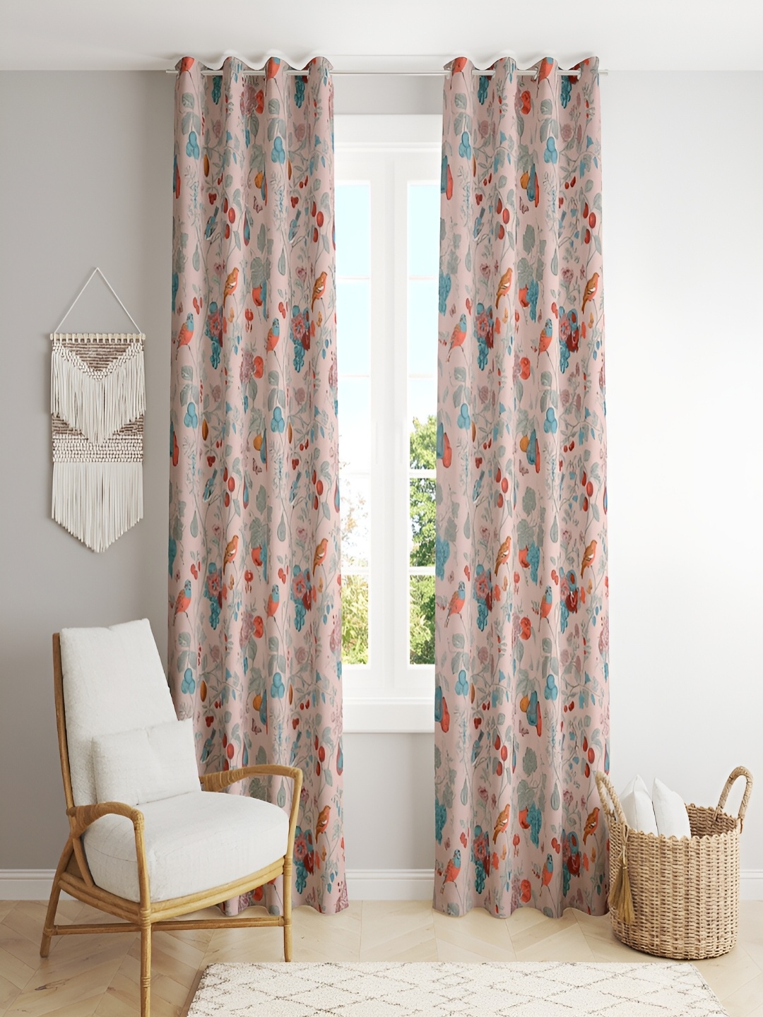 

CHICERY Rose & Blue 2 Pieces Floral Room Darkening Cotton Door Curtains