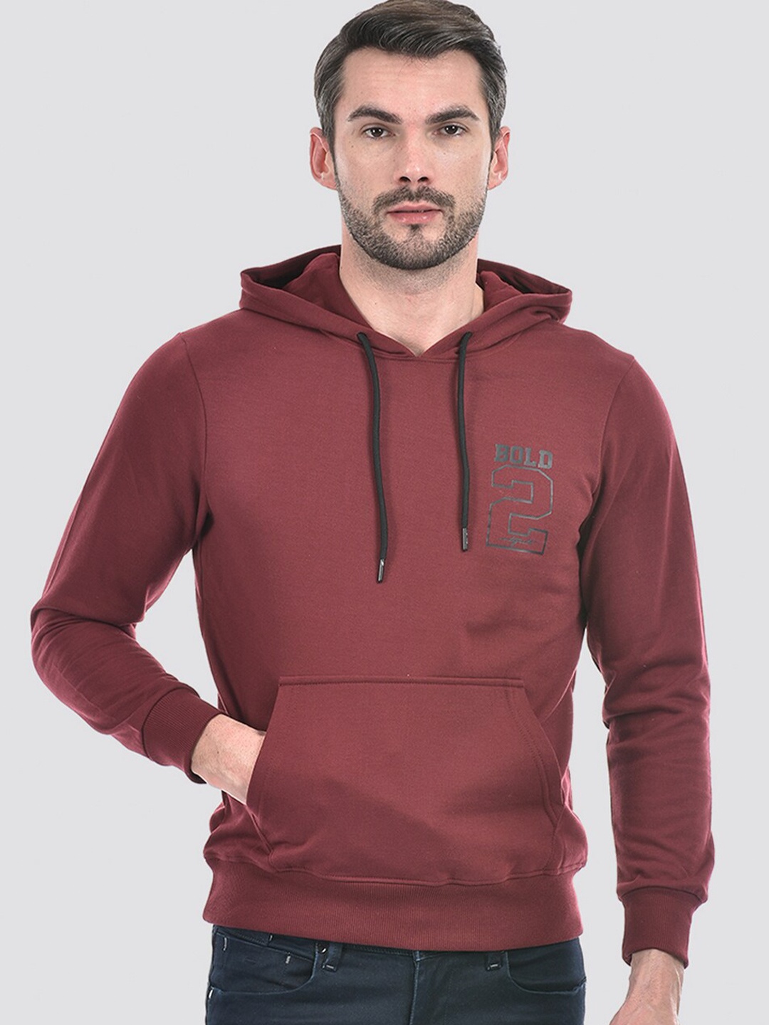 

Integriti Typography Printed Hooded Ribbed Pullover Sweatshirt, Maroon