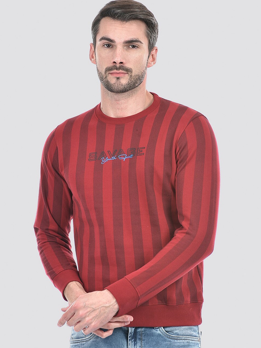 

Integriti Striped Ribbed Pullover Sweatshirt, Red