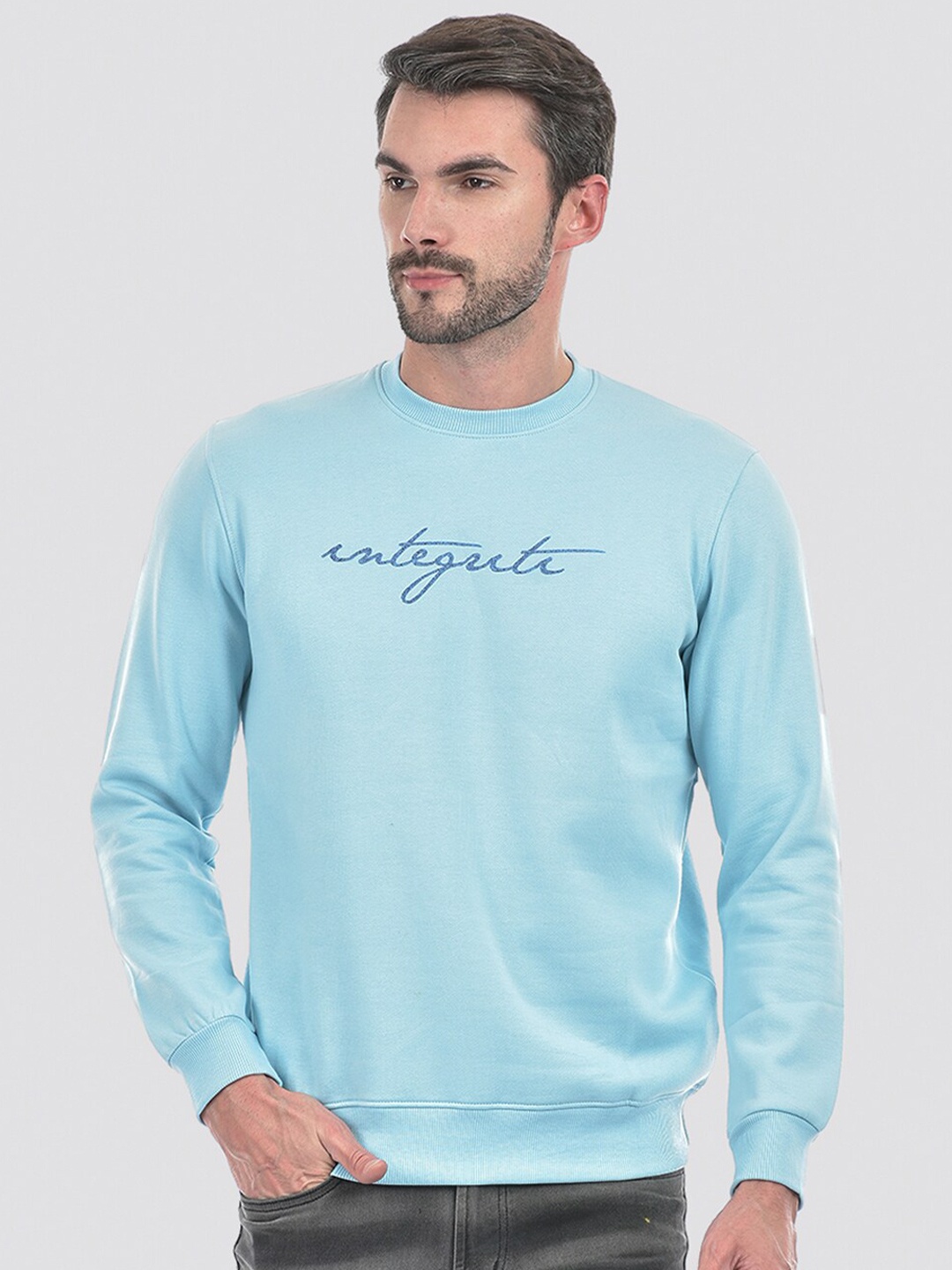 Integriti Typography Printed Ribbed Pullover Sweatshirt, Blue