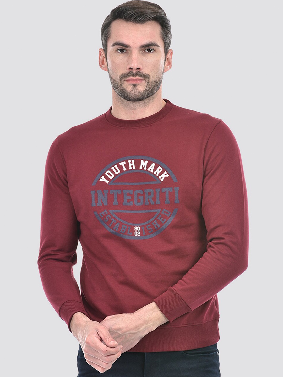 

Integriti Typography Printed Ribbed Pullover Sweatshirt, Maroon
