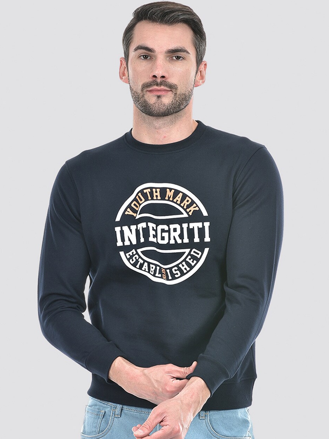 

Integriti Typography Printed Ribbed Pullover Sweatshirt, Navy blue