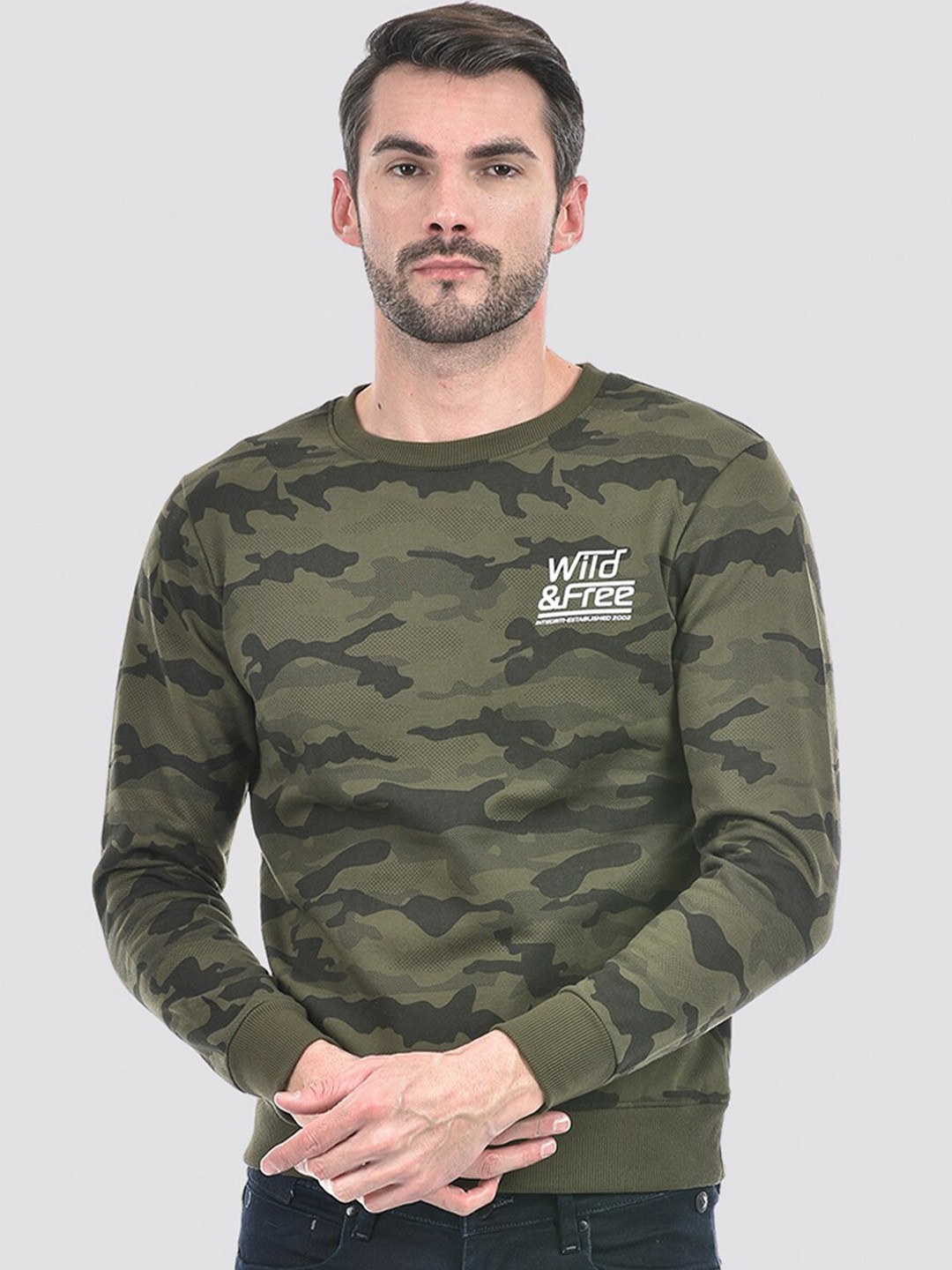 

Integriti Men Camouflage Printed Long Sleeves Sweatshirt, Green