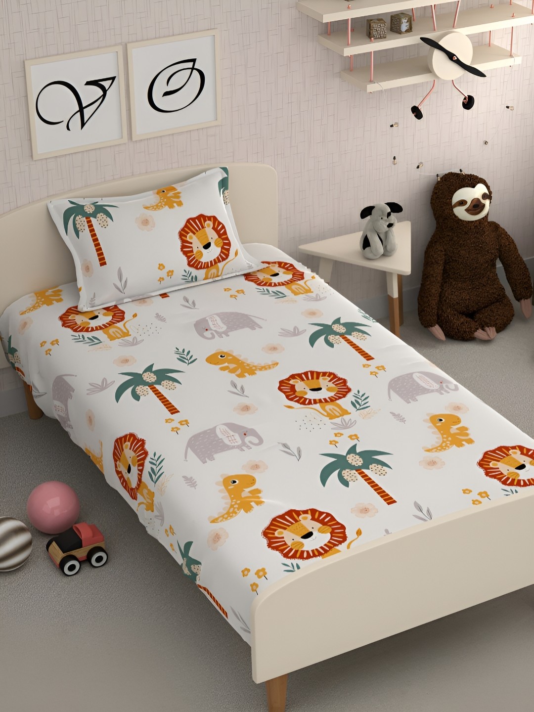 

CHHAVI INDIA Yellow & White Conversational Microfiber 210 TC Single Bedsheet Set