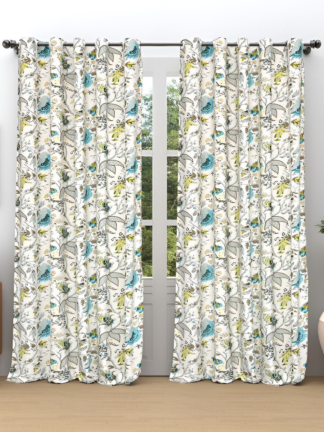 

Comfowell White & Blue 2 Pcs Floral Room Darkening Door Curtain