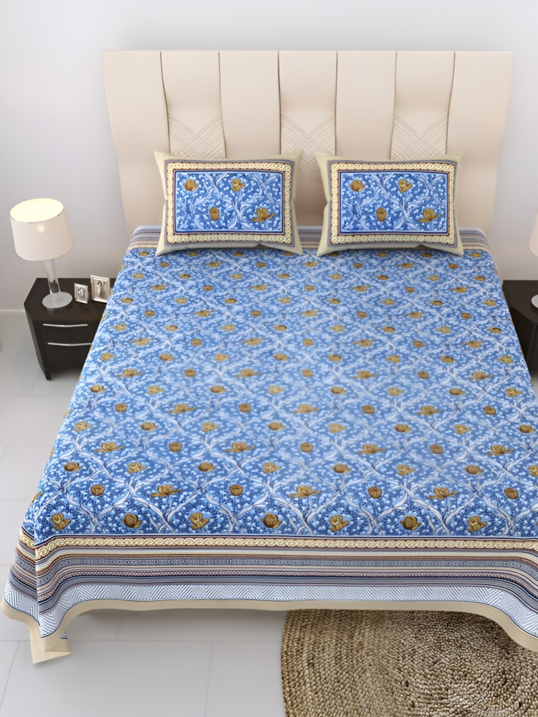 

Comfowell Blue & Brown Floral King Bedsheet with 2 Pillow Covers