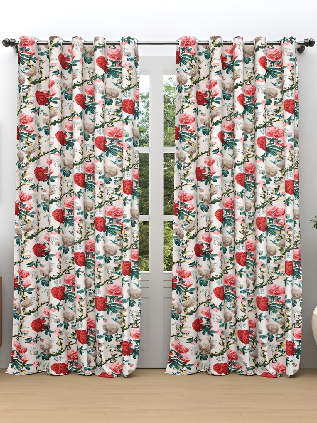 

Comfowell Red & White 2 Pcs Floral Room Darkening Window Curtain