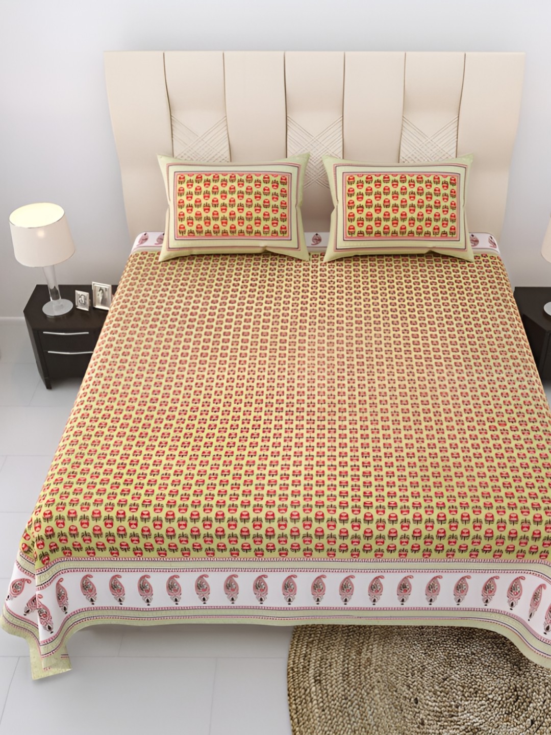 

Comfowell Yellow & Green Floral 244 TC Cotton King Bedsheet with 2 Pillow Covers