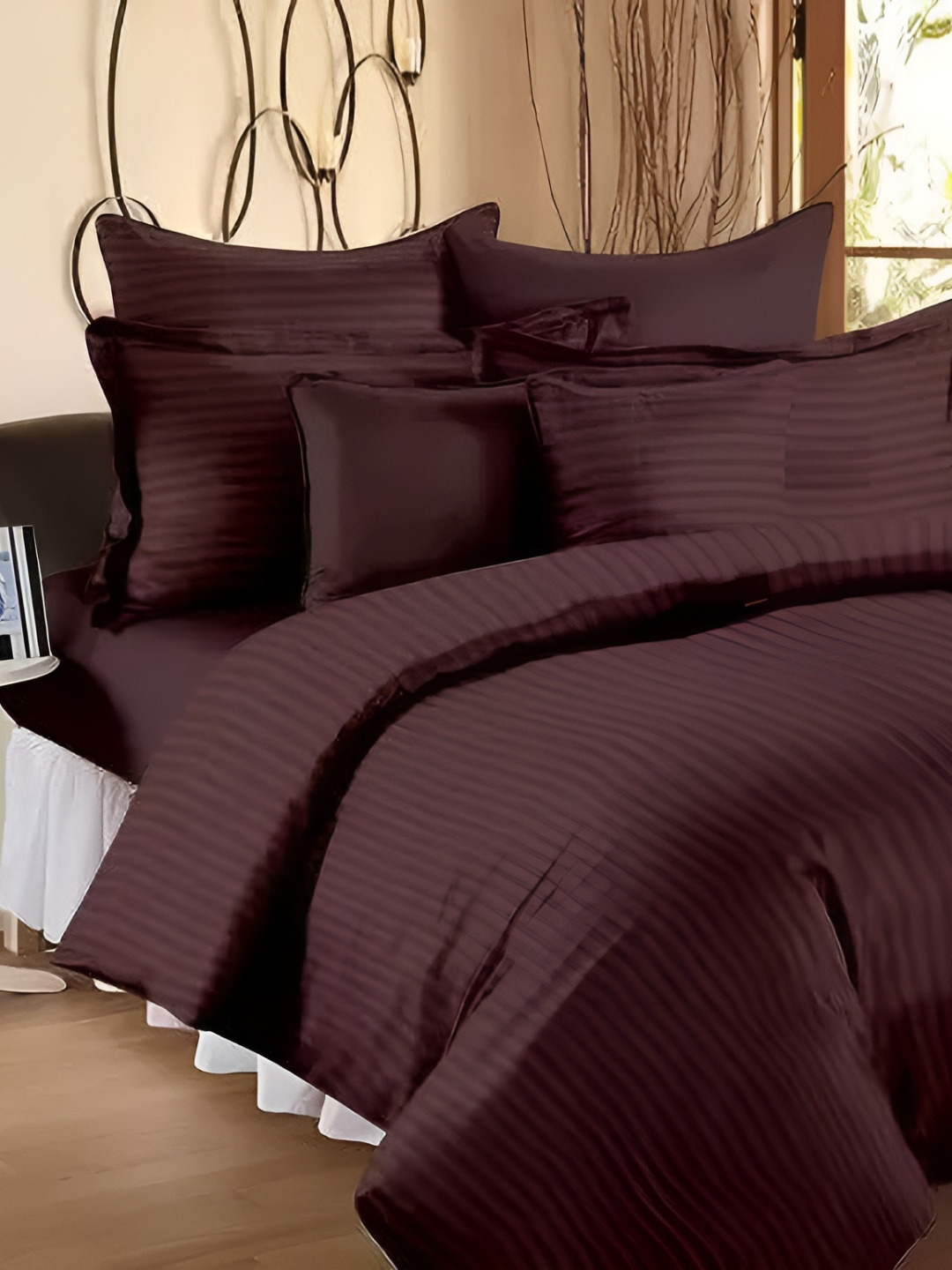 

Comfowell Brown Striped 180 TC King Bedsheet with 2 Pillow Covers