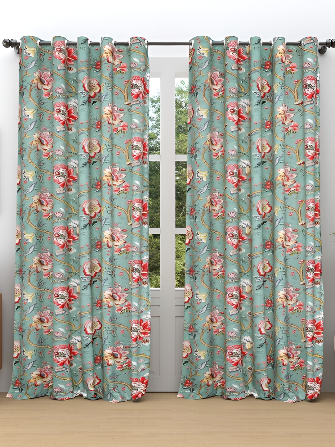 

Comfowell Red & Blue 2 Pcs Floral Room Darkening Door Curtain