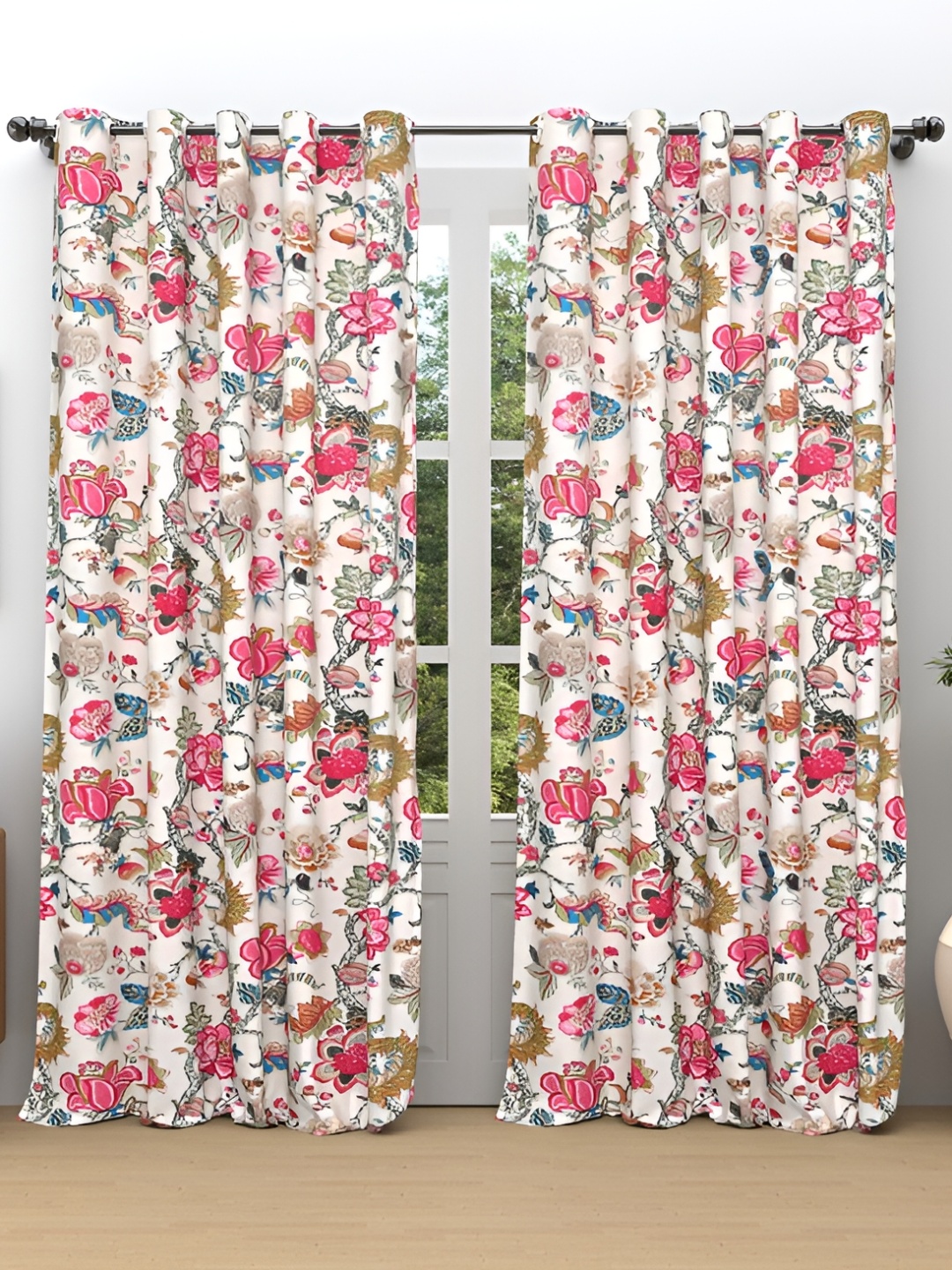 

Comfowell Pink & White 2 Pcs Floral Room Darkening Long Door Curtain