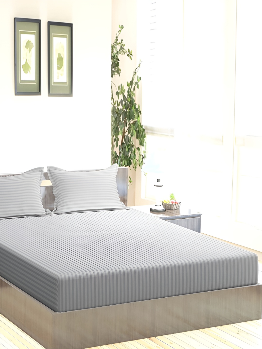 

Comfowell Grey & White Striped Cotton 210 TC King Bedsheet With 2 Pillow Covers