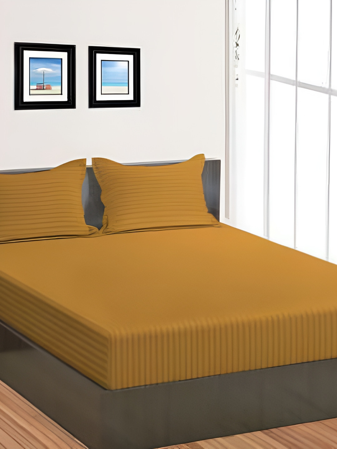 

Comfowell Gold Toned Striped 210 TC Cotton King Bedsheet With 2 Pillow Covers