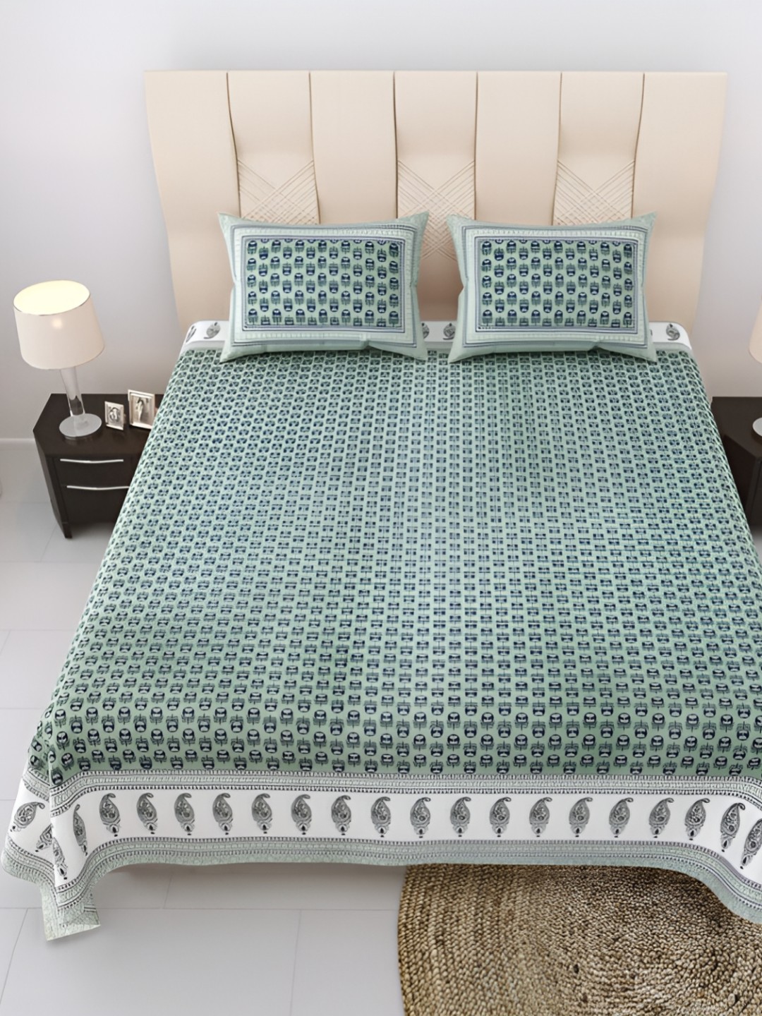 

Comfowell Green & Grey Floral Printed Cotton 244 TC King Bedsheet With 2 Pillow Covers