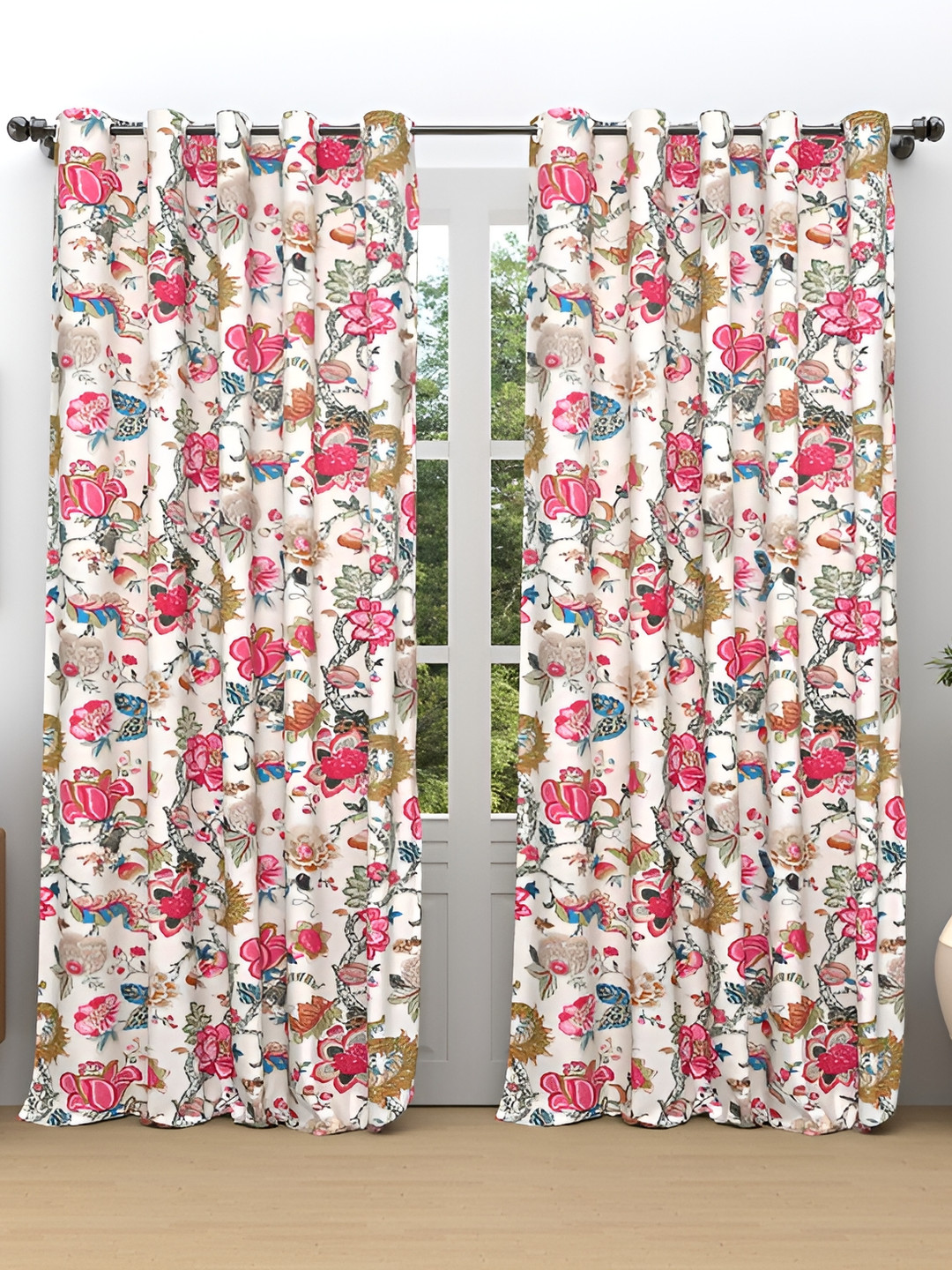 

Comfowell Pink & White 2 Pcs Floral Room Darkening Door Curtain