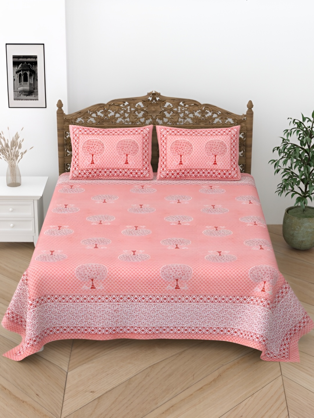 

Comfowell Peach & White Floral Printed 244 TC Single Bedsheet with 2 Pillow Covers