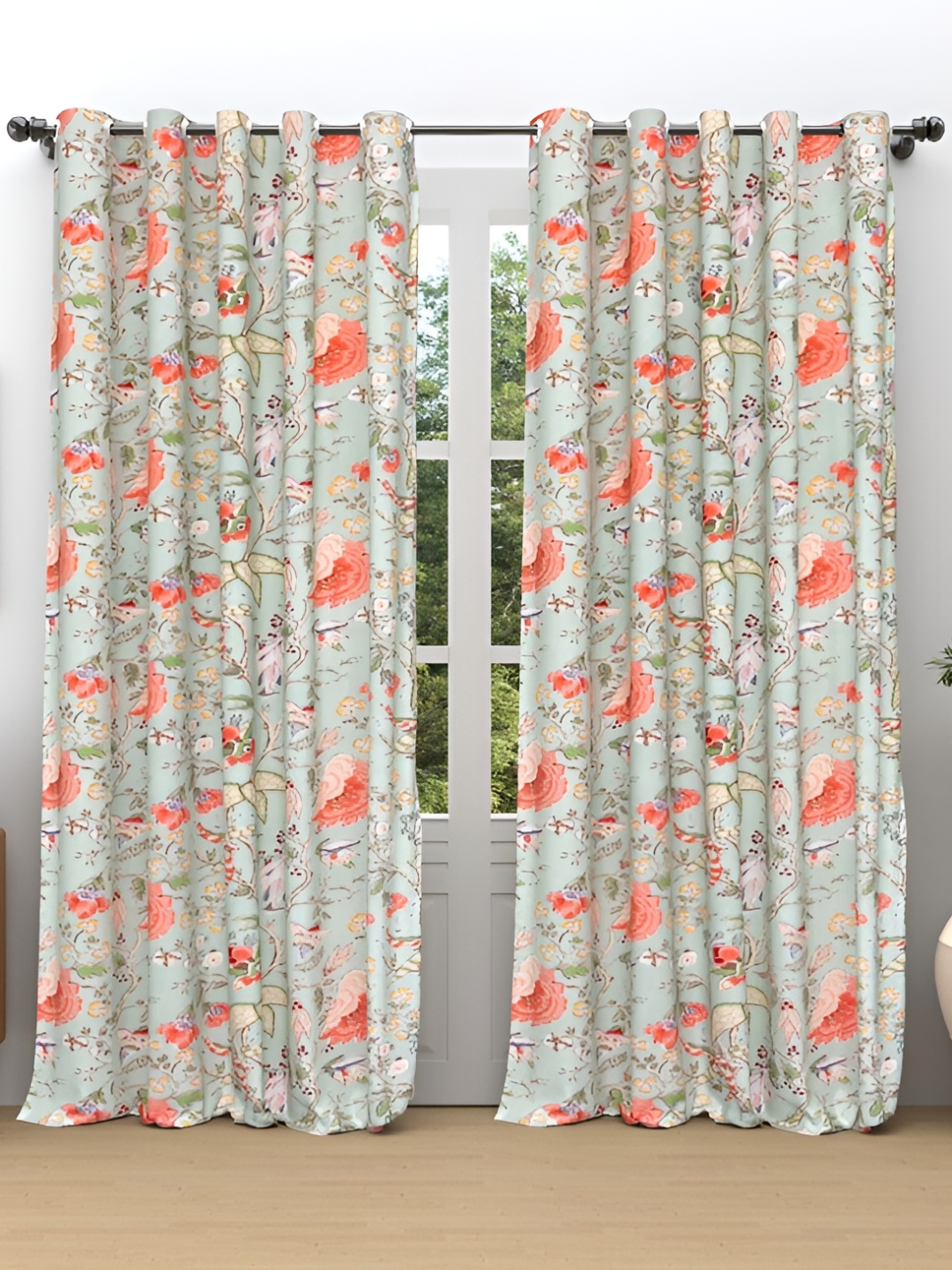 

Comfowell Pink & Blue 2 Pcs Floral Room Darkening Door Curtain