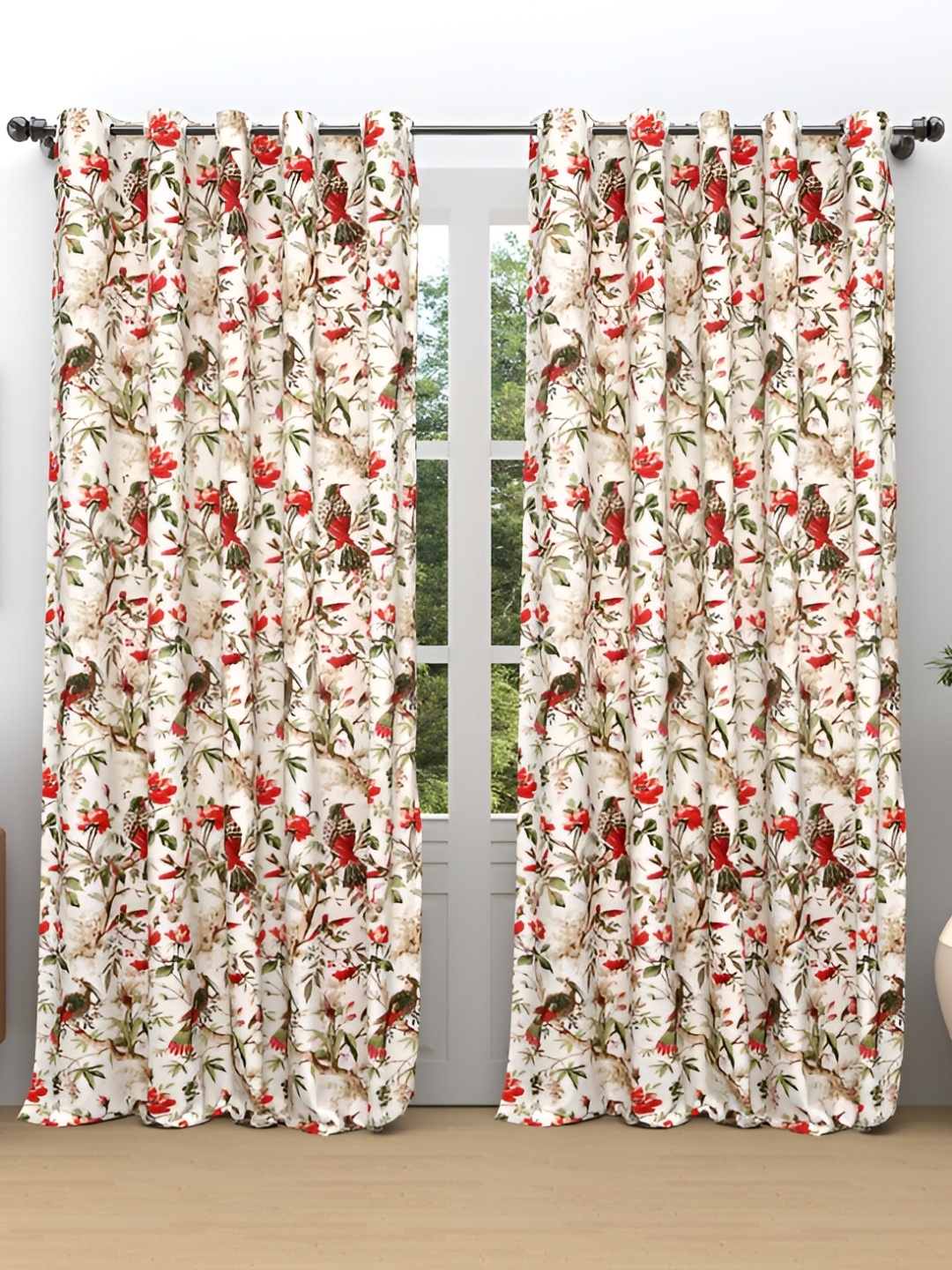 

Comfowell Red & Pink 2 Pcs Floral Room Darkening Door Curtain