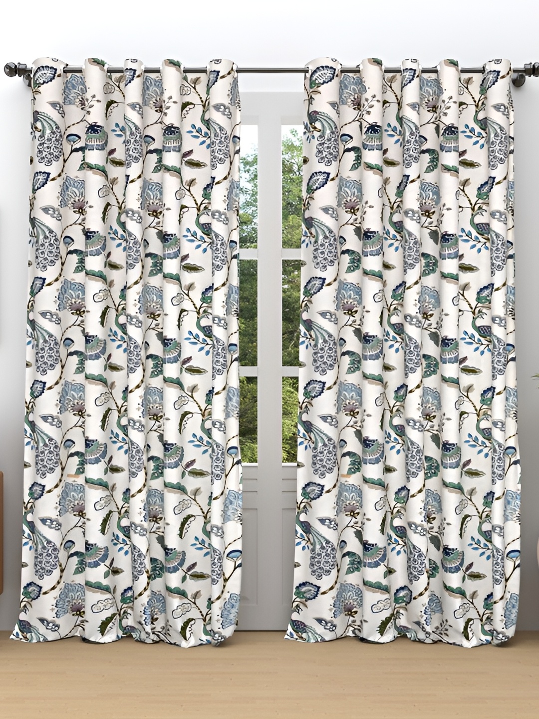 

Comfowell Blue & White 2 Pcs Floral Room Darkening Window Curtain