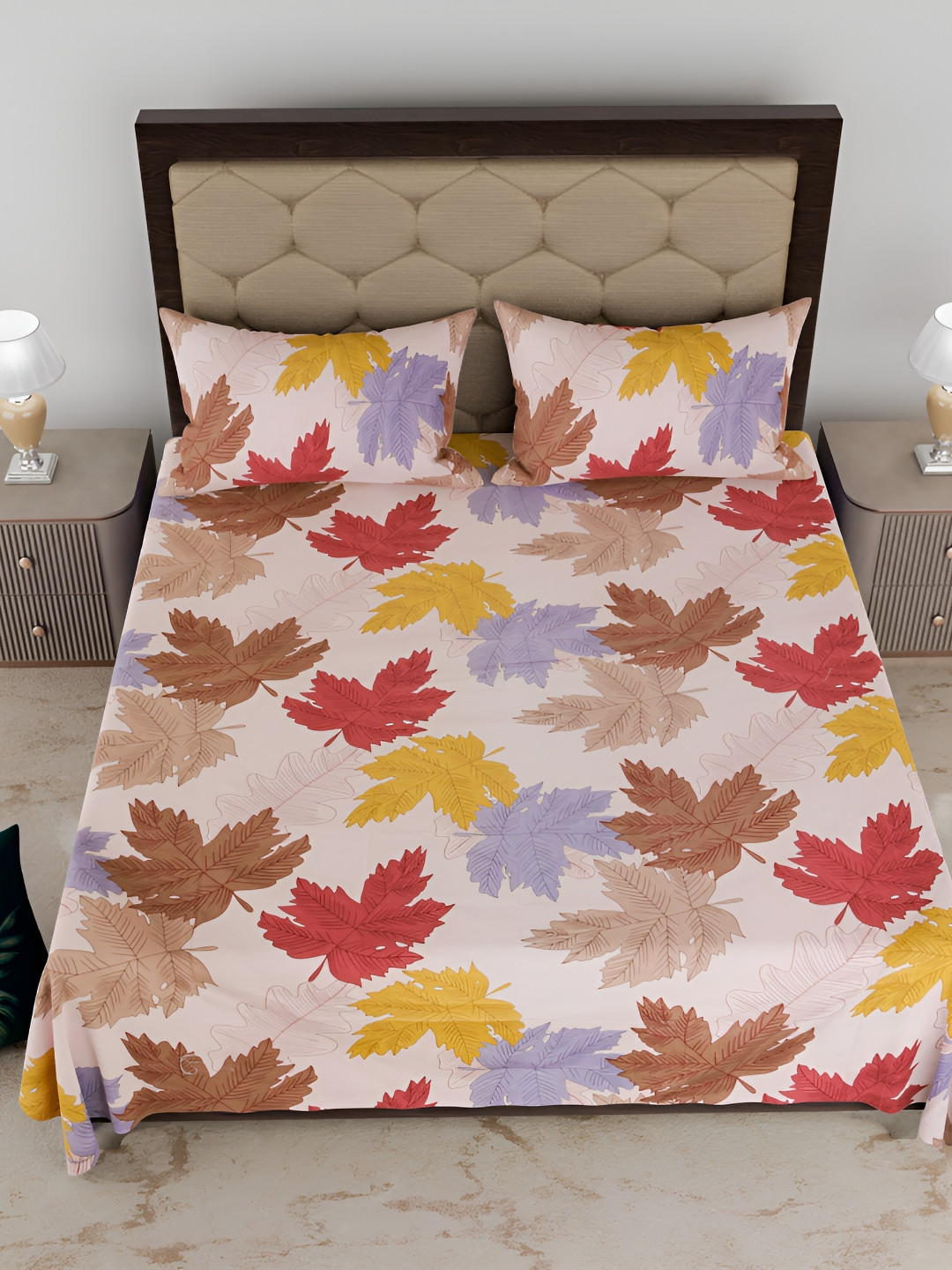 

Comfowell Red & Yellow Floral Printed 210 TC King Bedsheet With 2 Pillow Covers