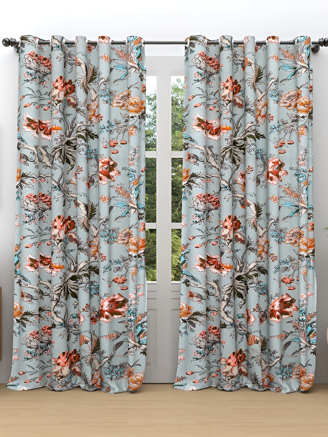 

Comfowell Grey & Brown 2 Pcs Floral Room Darkening Door Curtain
