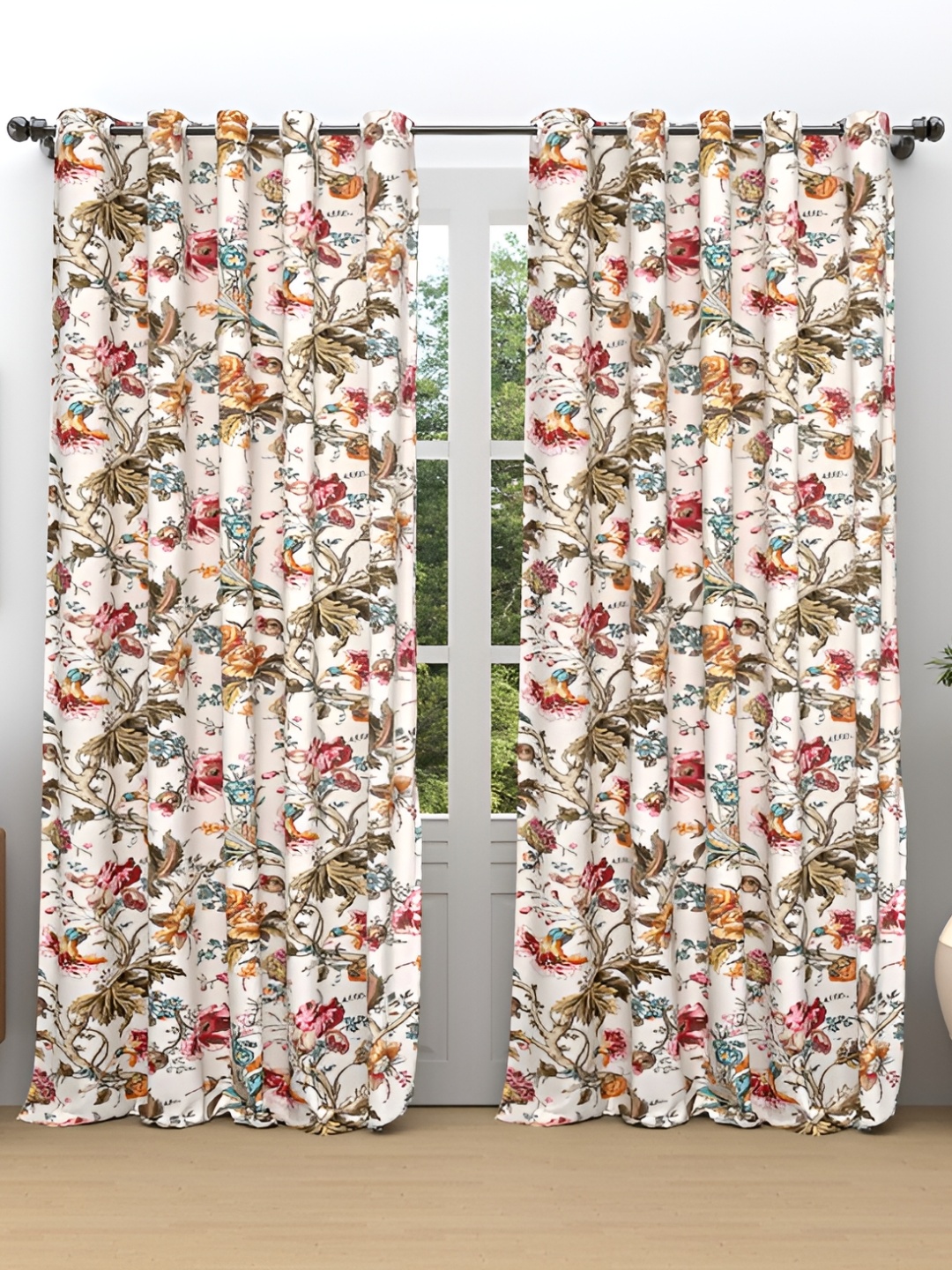 

Comfowell White & Red 2 Pcs Floral Room Darkening Door Curtain