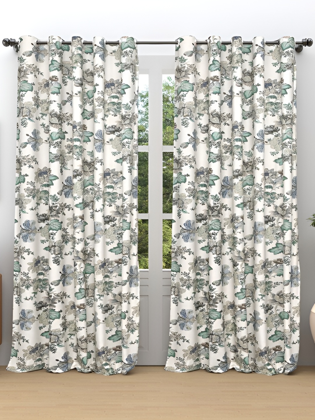 

Comfowell Grey & White 2 Pcs Floral Room Darkening Long Door Curtain