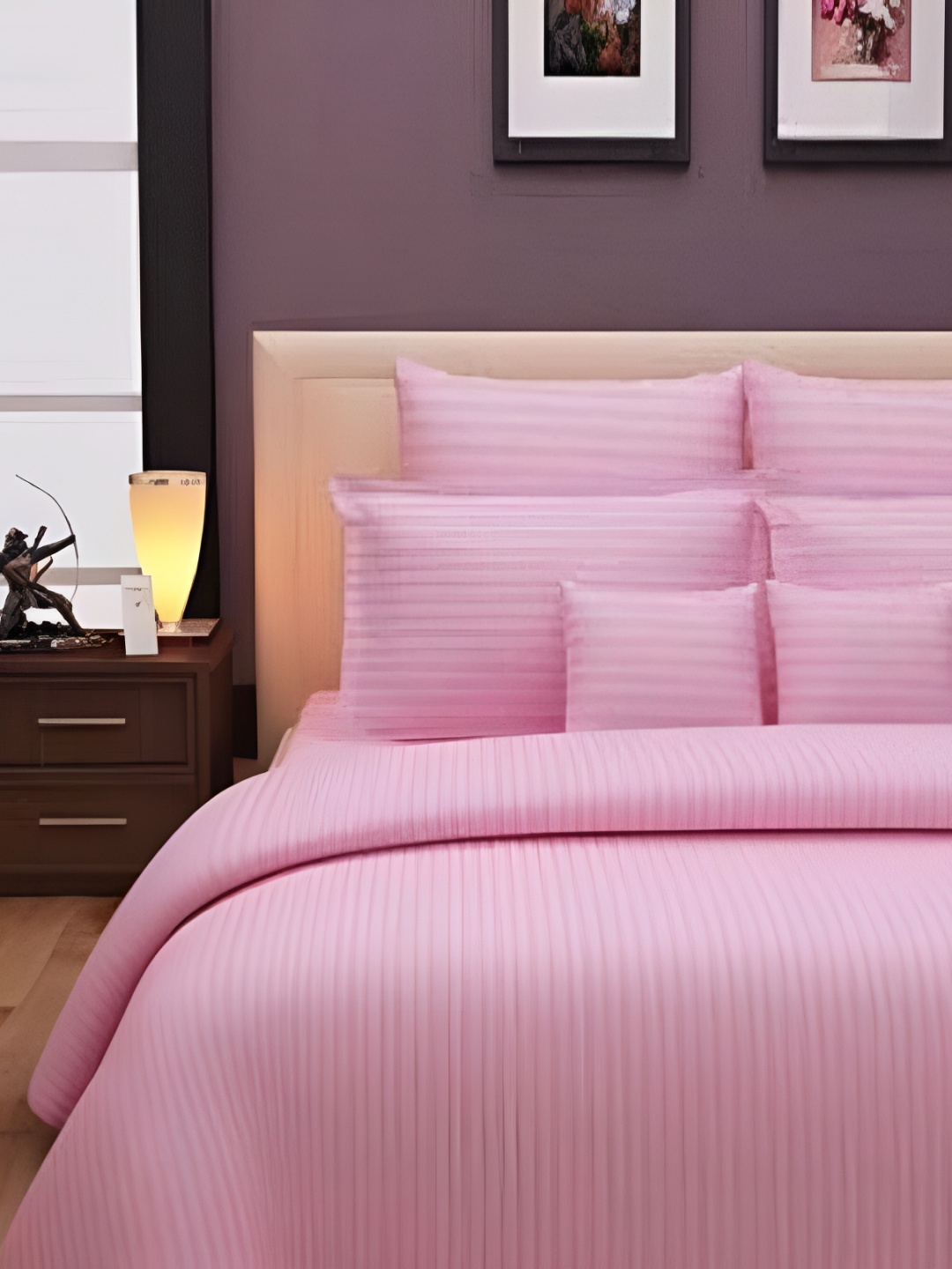 

Comfowell Pink Striped 210 TC King Bedsheet with 2 Pillow Covers