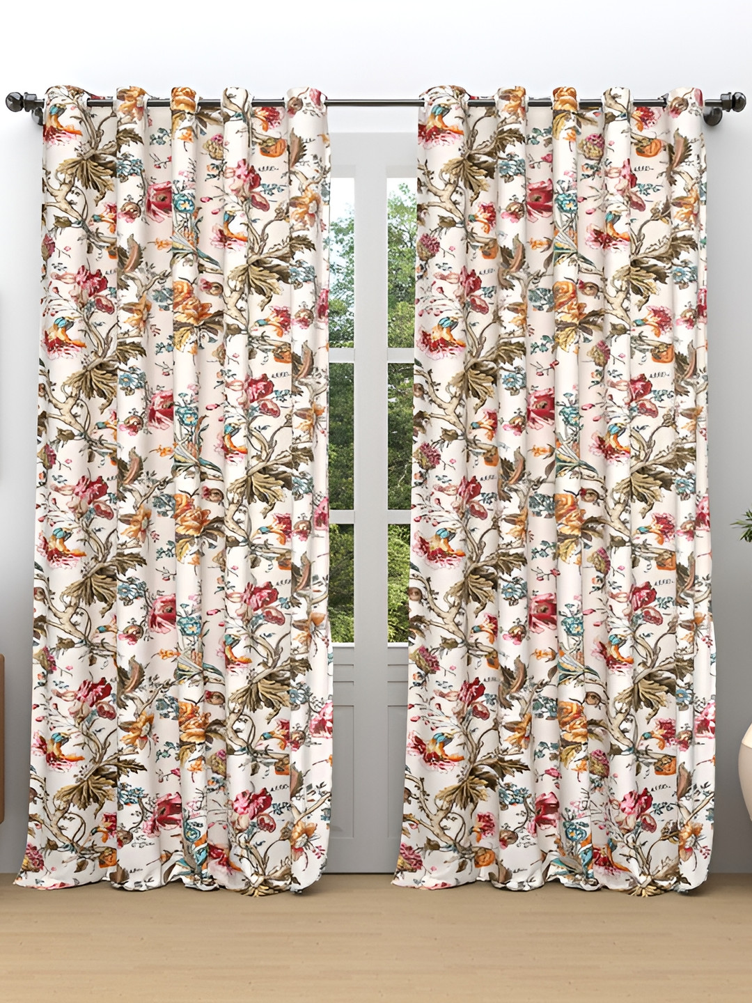

Comfowell White & Red 2 Pcs Floral Room Darkening Long Door Curtain