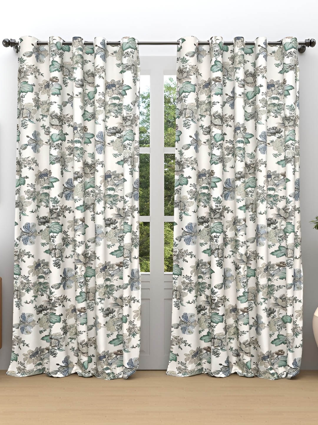 

Comfowell Grey & White 2 Pcs Floral Room Darkening Window Curtain