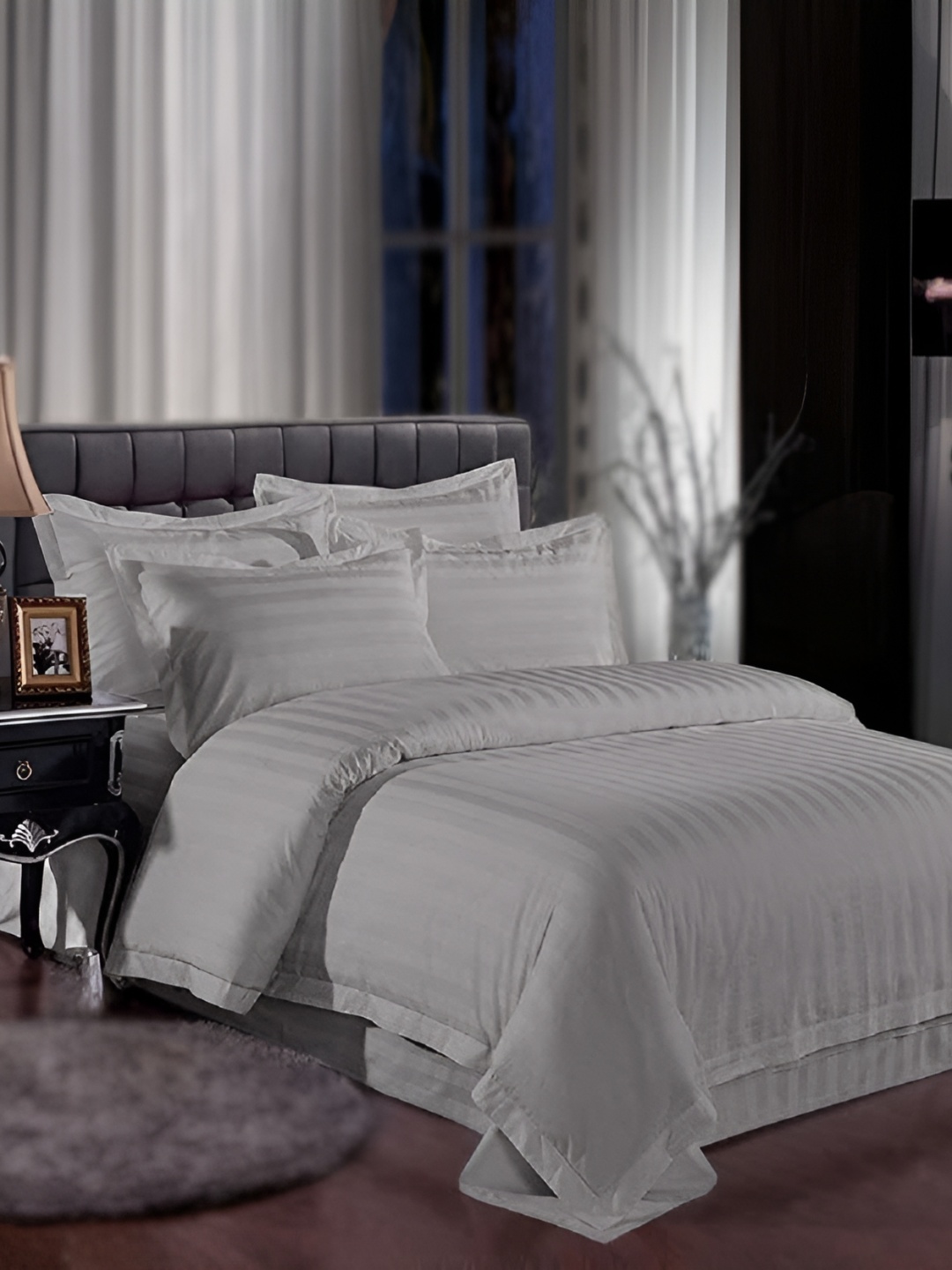 

Comfowell Grey Striped 210 TC King Bedsheet with 2 Pillow Covers