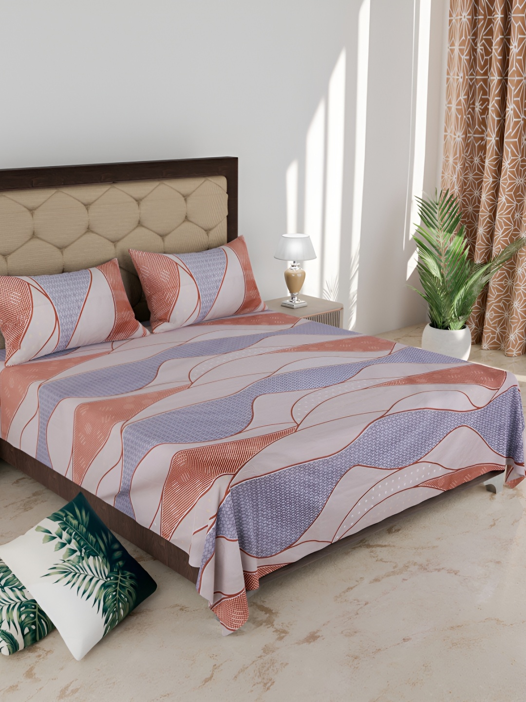 

Comfowell Grey & Rust 210 TC Cotton King Bedsheet with 2 Pillow Covers