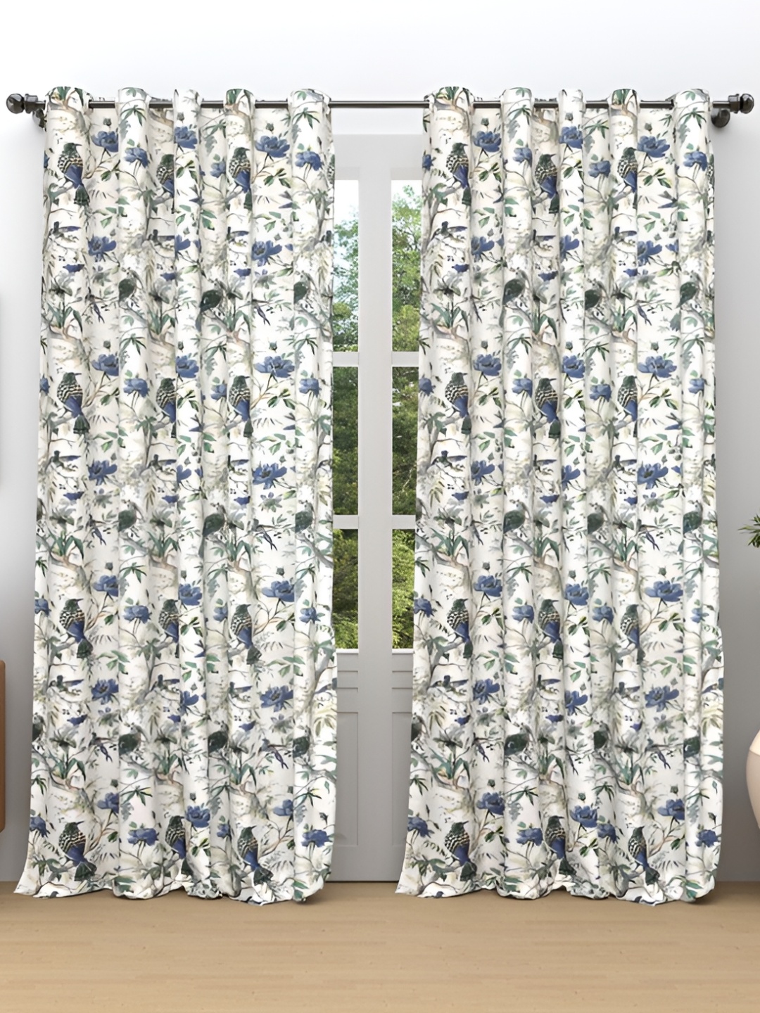 

Comfowell White & Blue 2 Pcs Floral Room Darkening Door Curtain