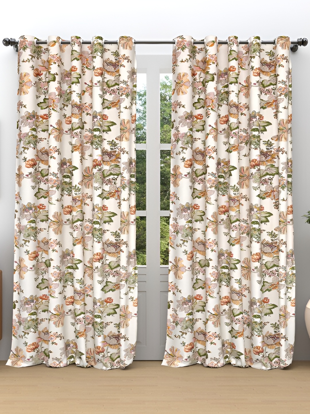 

Comfowell Orange & White 2 Pcs Floral Room Darkening Long Door Curtain